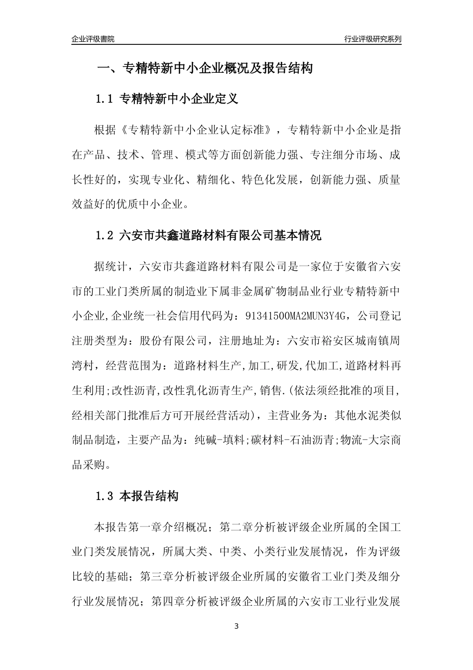 [专精特新]六安市共鑫道路材料有限公司行业竞争力评级分析报告(2023版)_第3页