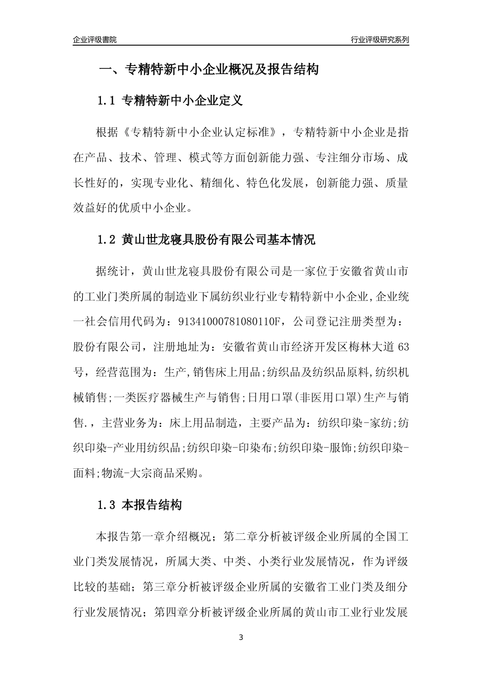 [专精特新]黄山世龙寝具股份有限公司行业竞争力评级分析报告(2023版)_第3页