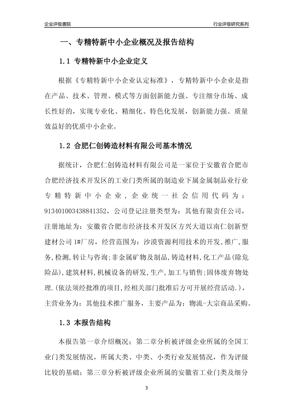 [专精特新]合肥仁创铸造材料有限公司行业竞争力评级分析报告(2023版)_第3页