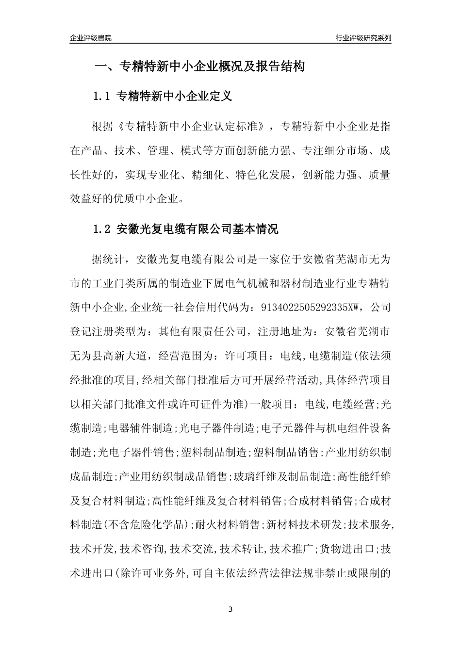 [专精特新]安徽光复电缆有限公司行业竞争力评级分析报告(2023版)_第3页