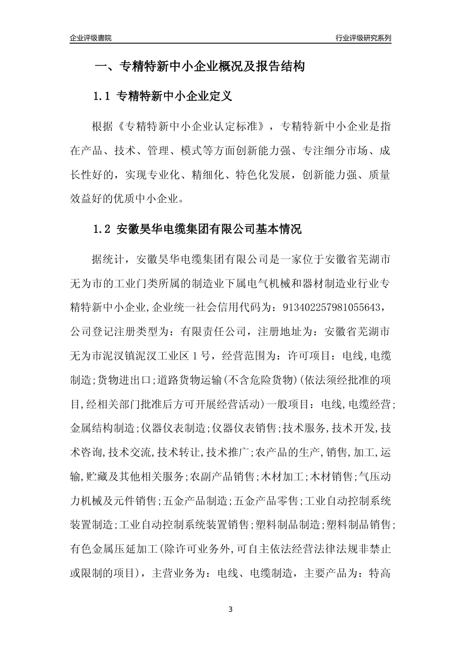 [专精特新]安徽昊华电缆集团有限公司行业竞争力评级分析报告(2023版)_第3页