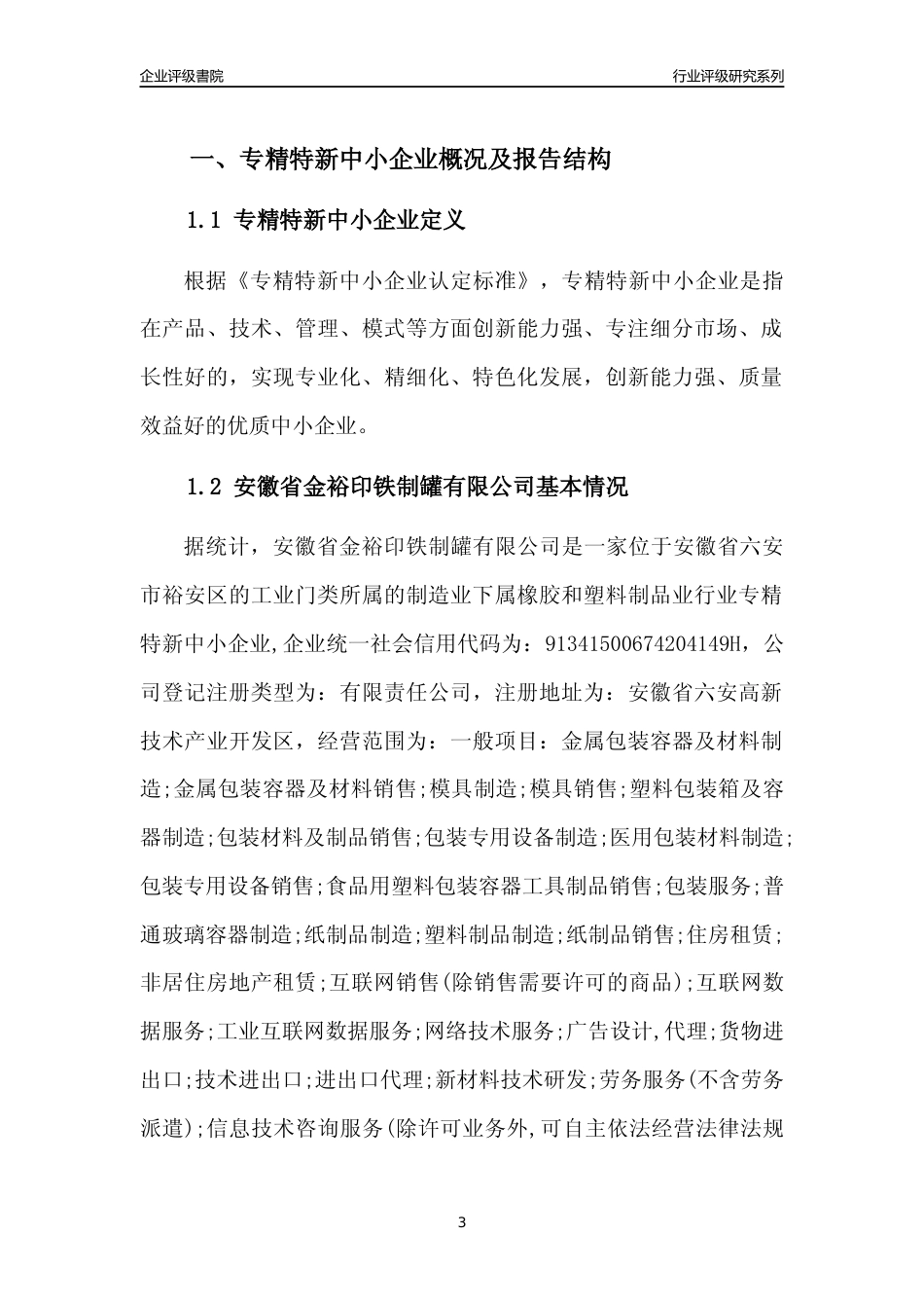 [专精特新]安徽省金裕印铁制罐有限公司行业竞争力评级分析报告(2023版)_第3页