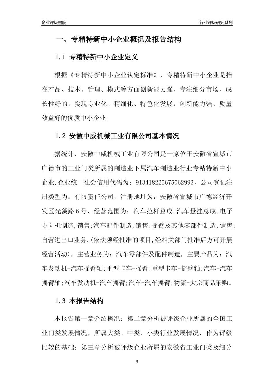 [专精特新]安徽中威机械工业有限公司行业竞争力评级分析报告(2023版)_第3页