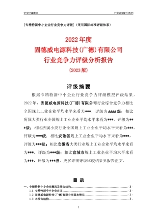 [专精特新]固德威电源科技(广德)有限公司行业竞争力评级分析报告(2023版)