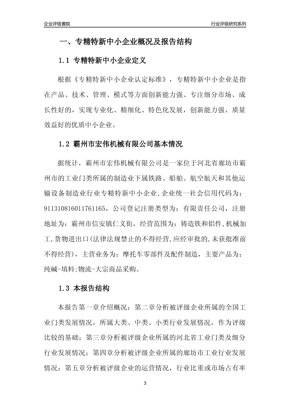 [专精特新]霸州市宏伟机械有限公司行业竞争力评级分析报告(2023版)_第3页