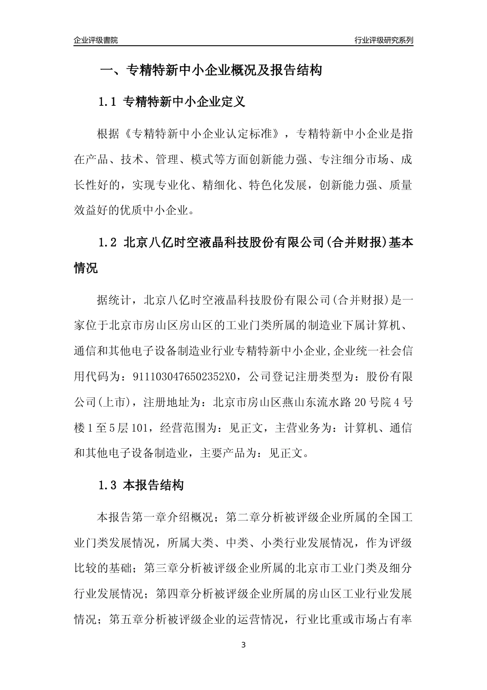 [专精特新]北京八亿时空液晶科技股份有限公司(合并财报)行业竞争力评级分析报告(2023版)_第3页