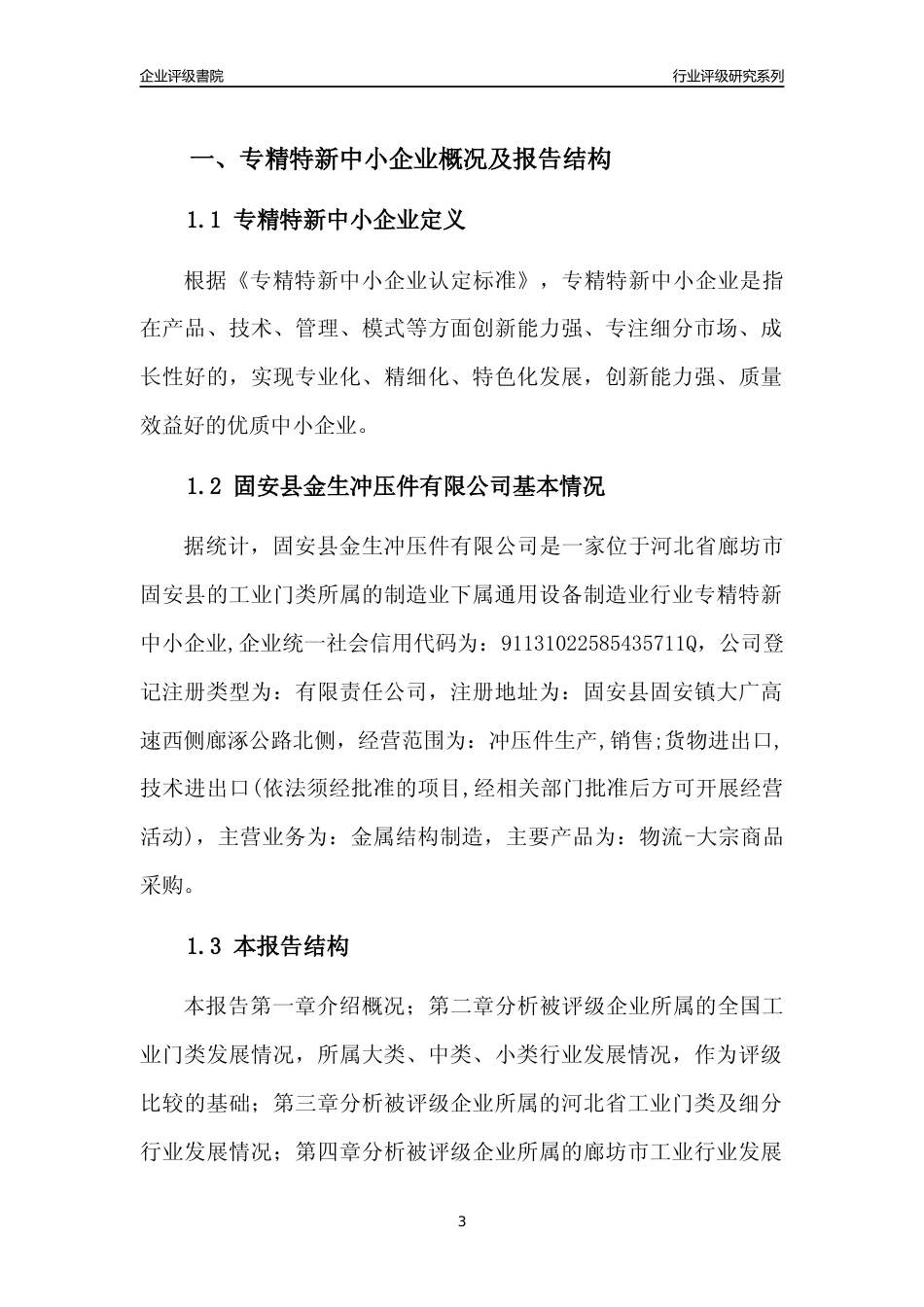 [专精特新]固安县金生冲压件有限公司行业竞争力评级分析报告(2023版)_第3页