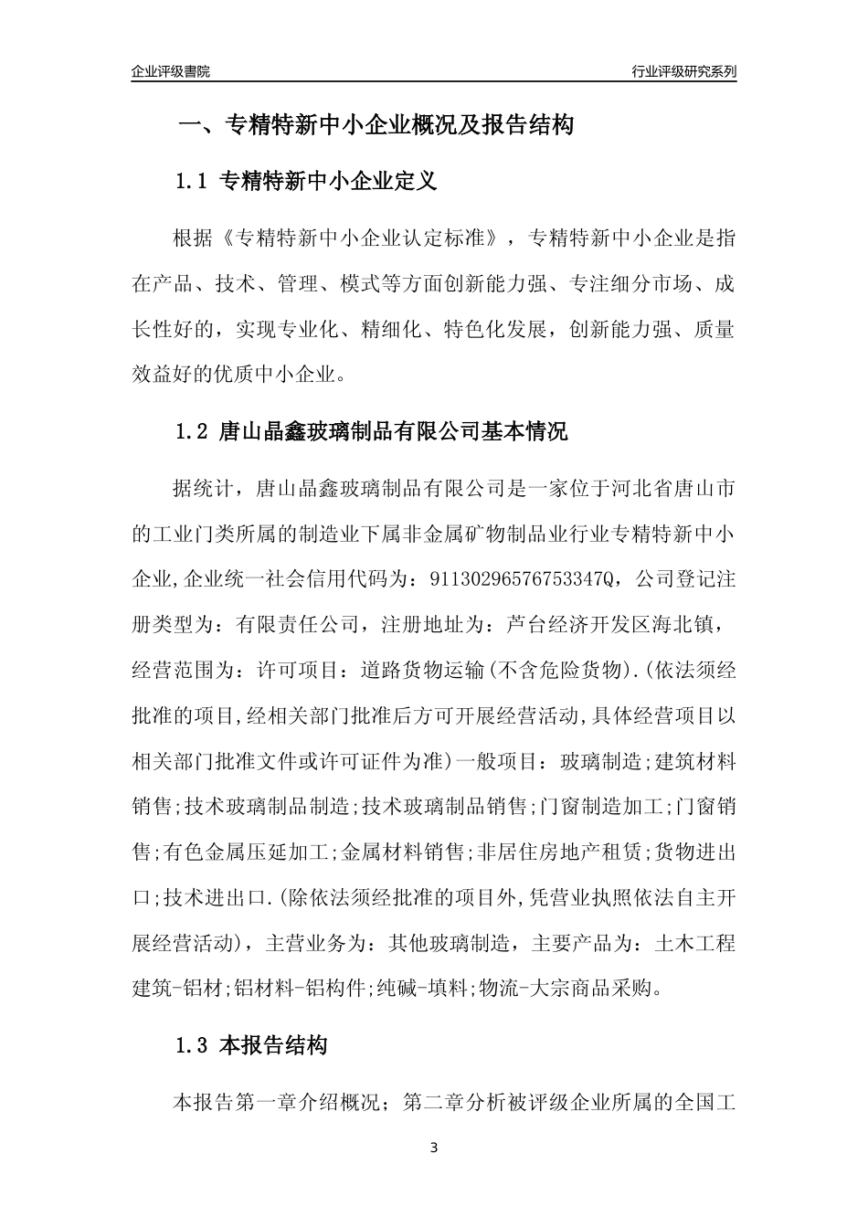 [专精特新]唐山晶鑫玻璃制品有限公司行业竞争力评级分析报告(2023版)_第3页