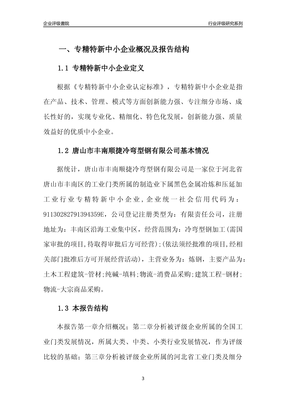 [专精特新]唐山市丰南顺捷冷弯型钢有限公司行业竞争力评级分析报告(2023版)_第3页