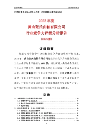 [专精特新]黄山张氏曲轴有限公司行业竞争力评级分析报告(2023版)