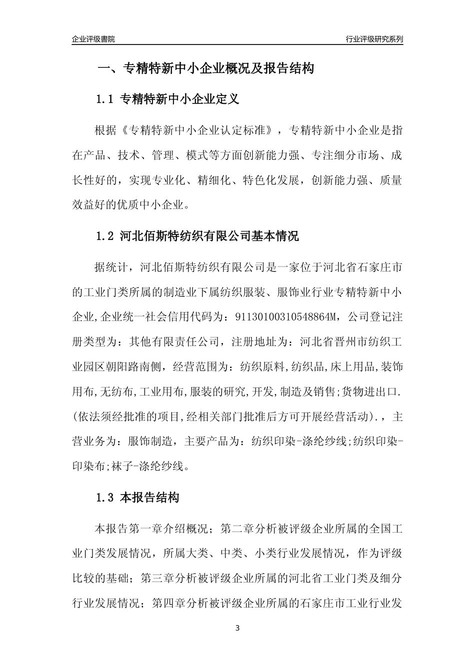 [专精特新]河北佰斯特纺织有限公司行业竞争力评级分析报告(2023版)_第3页