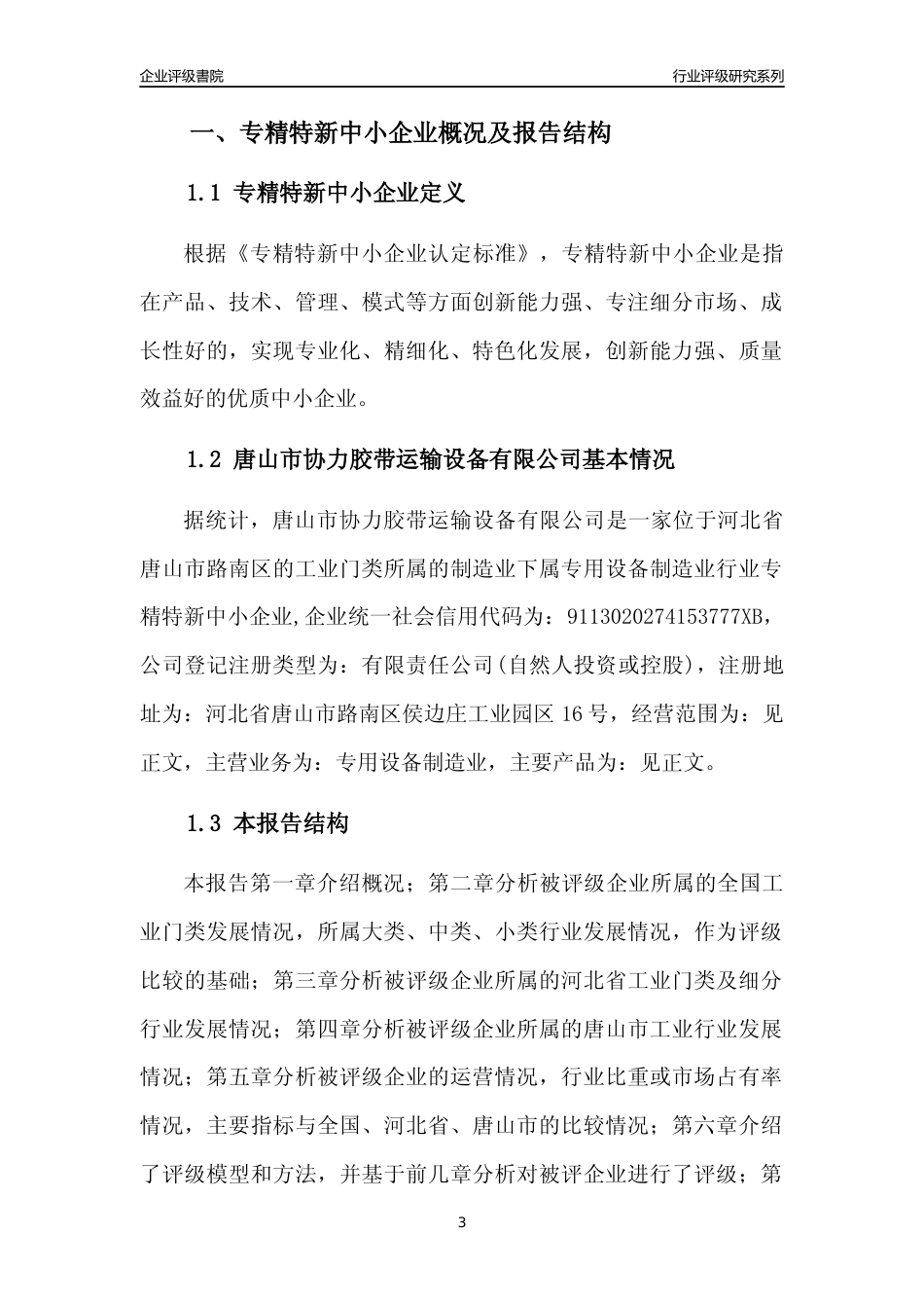 [专精特新]唐山市协力胶带运输设备有限公司行业竞争力评级分析报告(2023版)_第3页