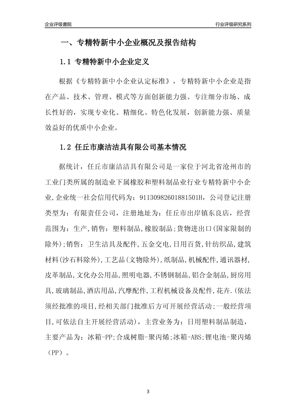 [专精特新]任丘市康洁洁具有限公司行业竞争力评级分析报告(2023版)_第3页