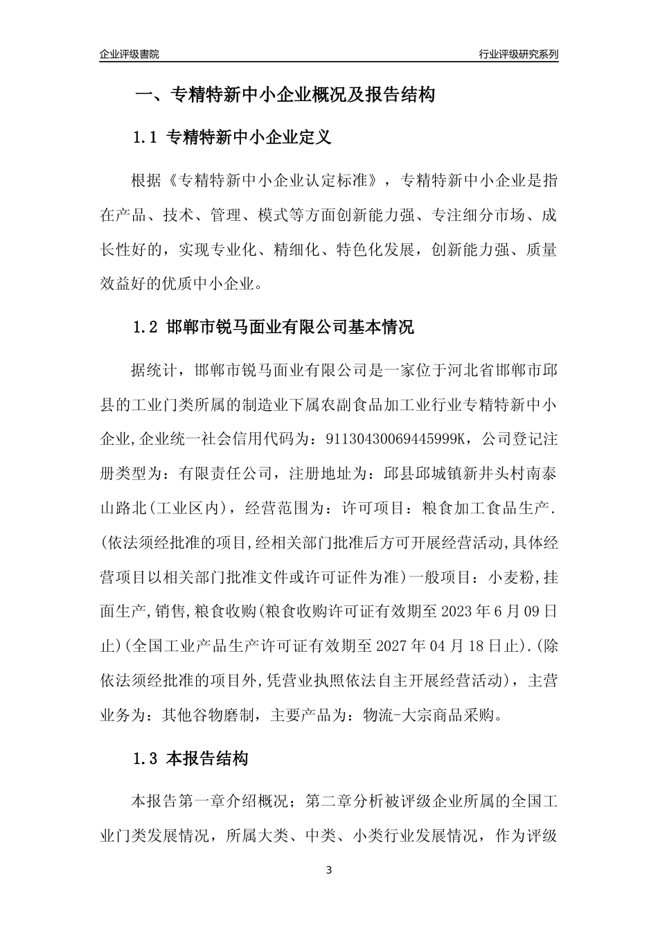 [专精特新]邯郸市锐马面业有限公司行业竞争力评级分析报告(2023版)_第3页