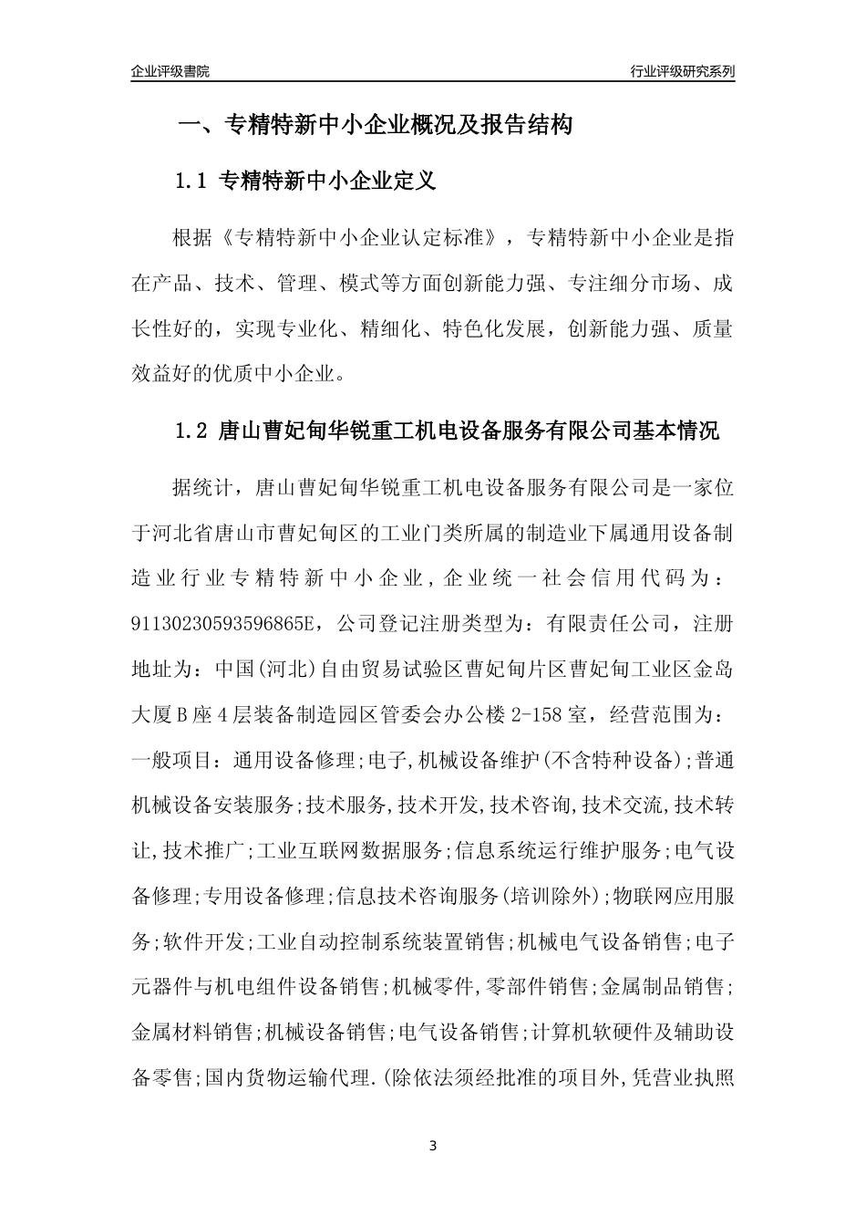 [专精特新]唐山曹妃甸华锐重工机电设备服务有限公司行业竞争力评级分析报告(2023版)_第3页