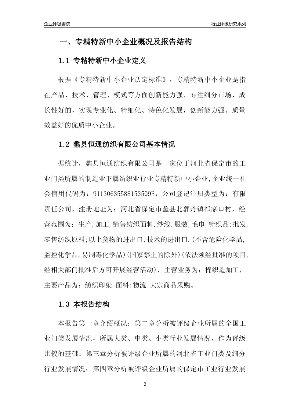 [专精特新]蠡县恒通纺织有限公司行业竞争力评级分析报告(2023版)_第3页