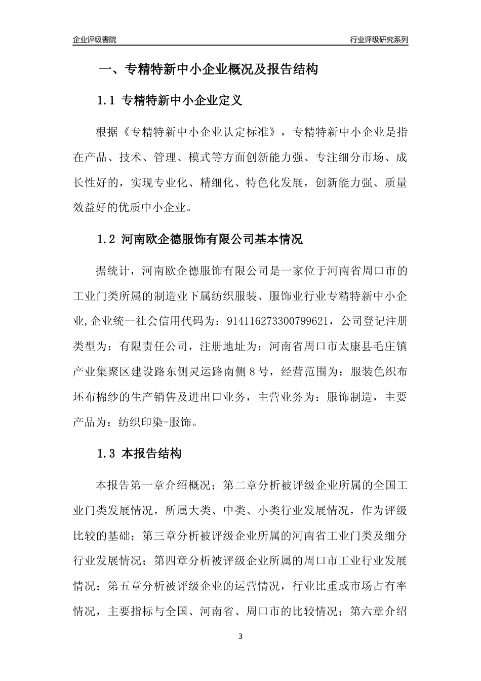 [专精特新]河南欧企德服饰有限公司行业竞争力评级分析报告(2023版)_第3页