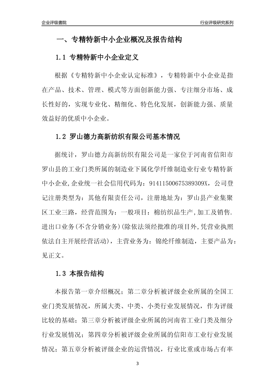 [专精特新]罗山德力高新纺织有限公司行业竞争力评级分析报告(2023版)_第3页