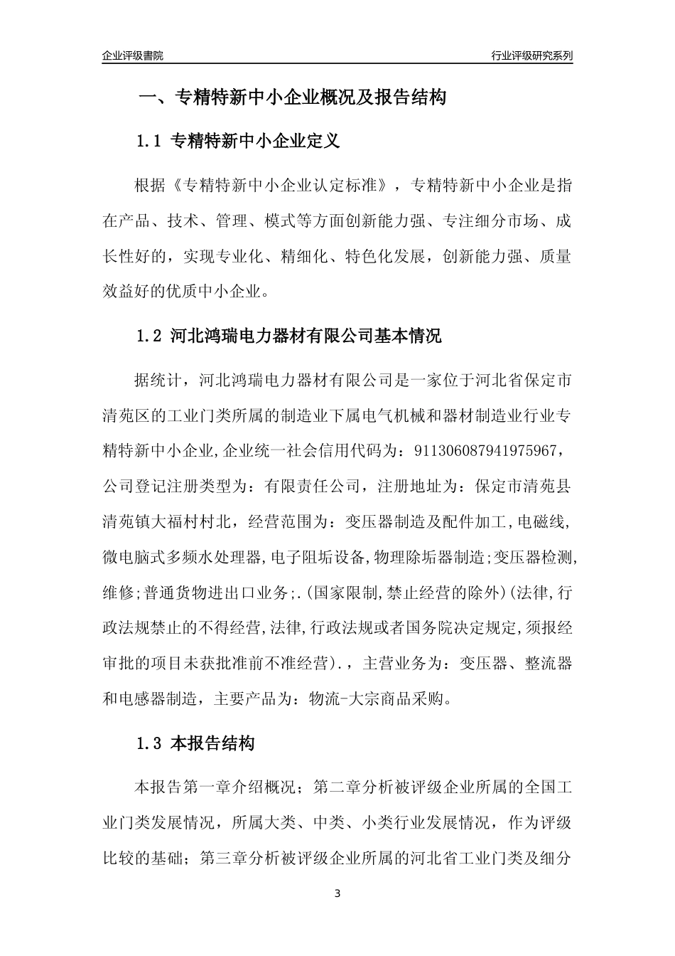 [专精特新]河北鸿瑞电力器材有限公司行业竞争力评级分析报告(2023版)_第3页