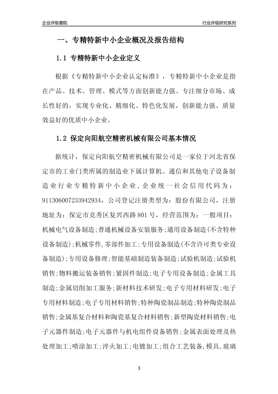 [专精特新]保定向阳航空精密机械有限公司行业竞争力评级分析报告(2023版)_第3页