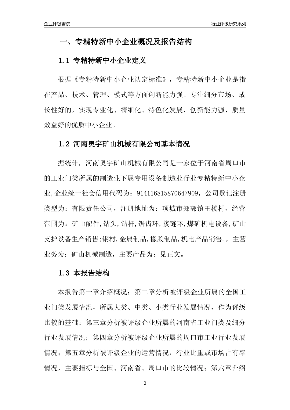 [专精特新]河南奥宇矿山机械有限公司行业竞争力评级分析报告(2023版)_第3页