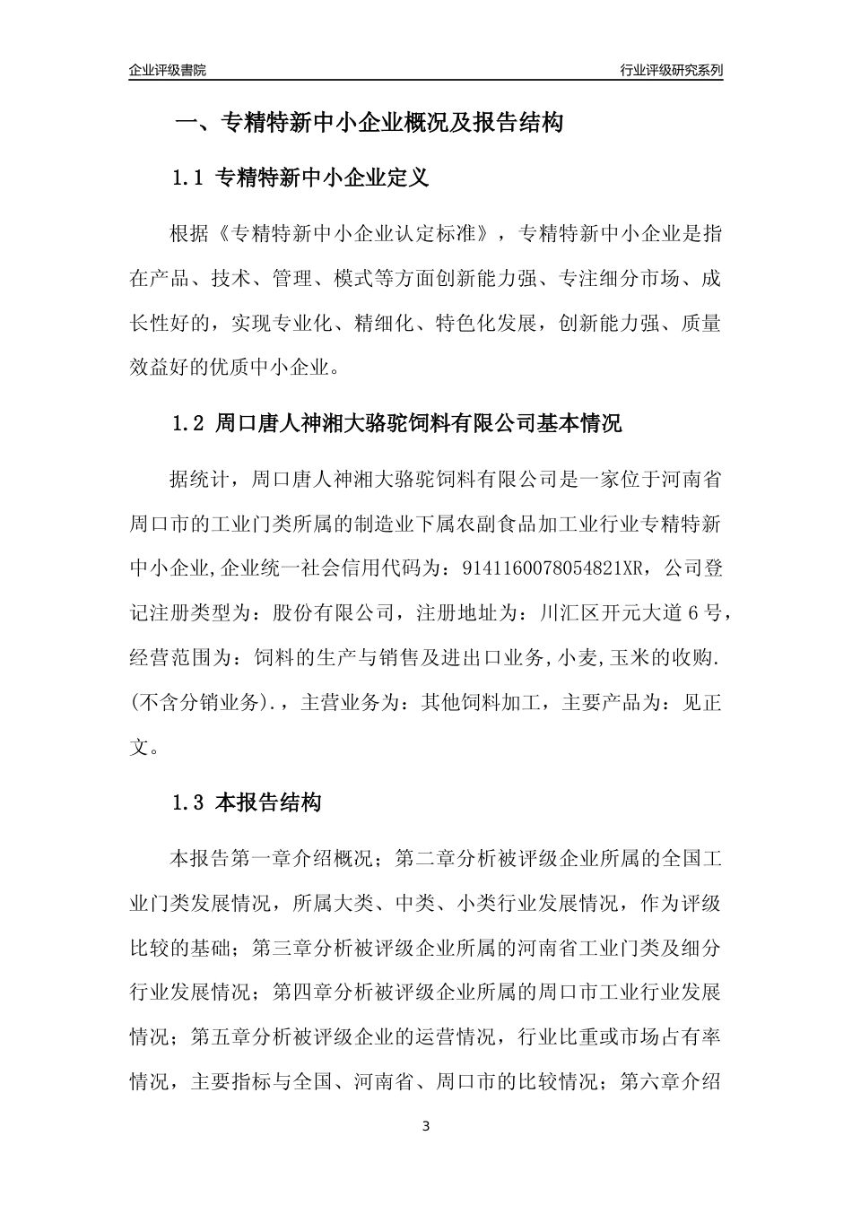 [专精特新]周口唐人神湘大骆驼饲料有限公司行业竞争力评级分析报告(2023版)_第3页