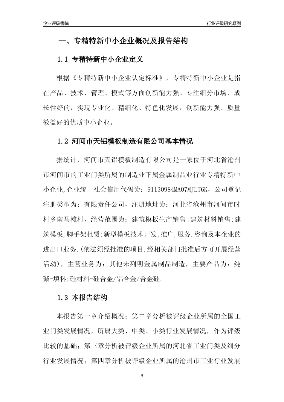[专精特新]河间市天铝模板制造有限公司行业竞争力评级分析报告(2023版)_第3页
