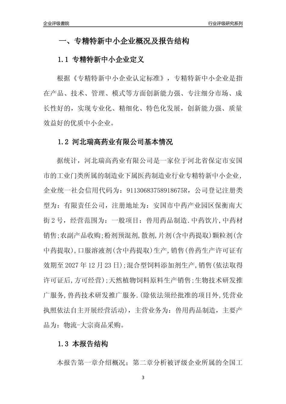 [专精特新]河北瑞高药业有限公司行业竞争力评级分析报告(2023版)_第3页