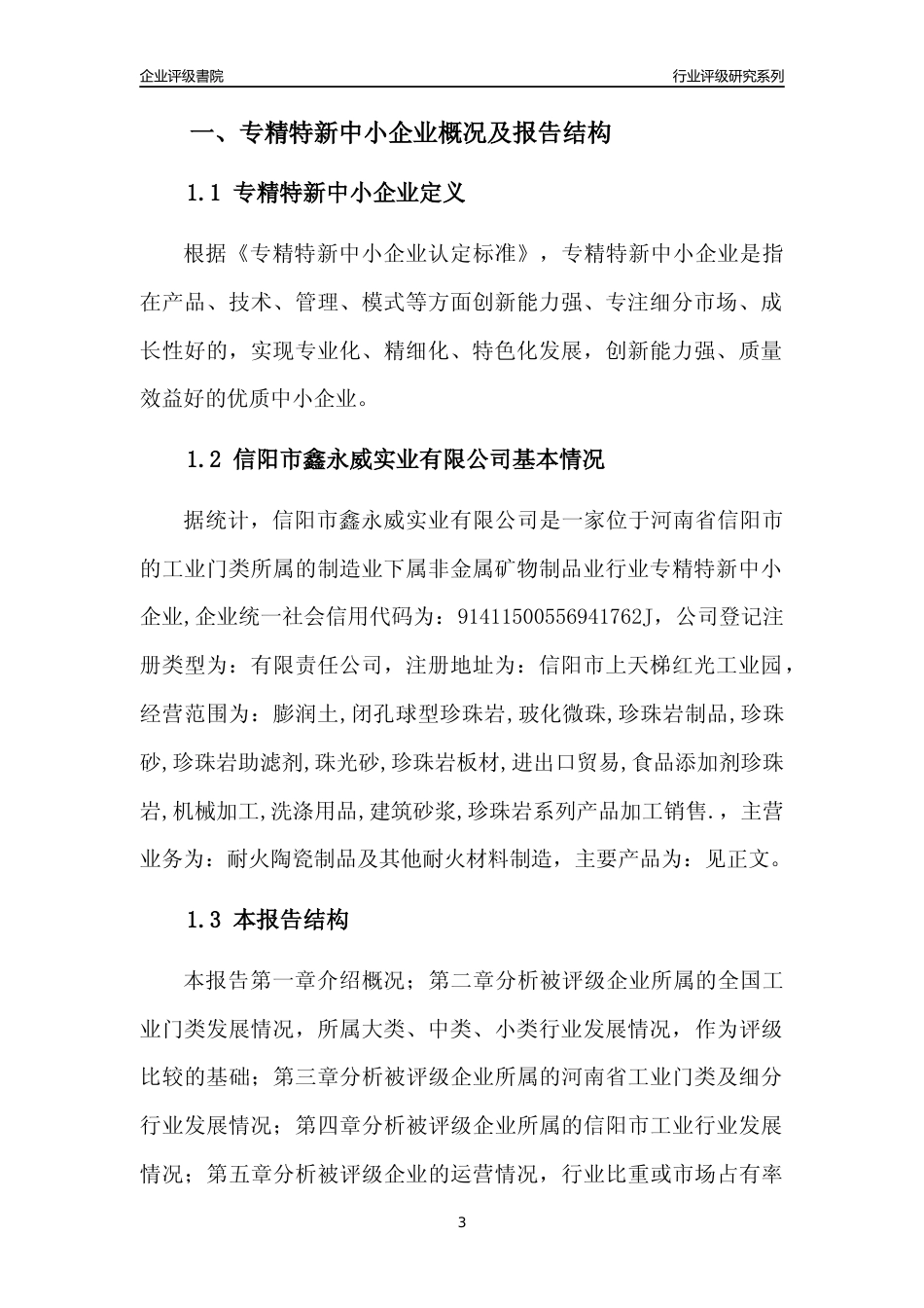[专精特新]信阳市鑫永威实业有限公司行业竞争力评级分析报告(2023版)_第3页