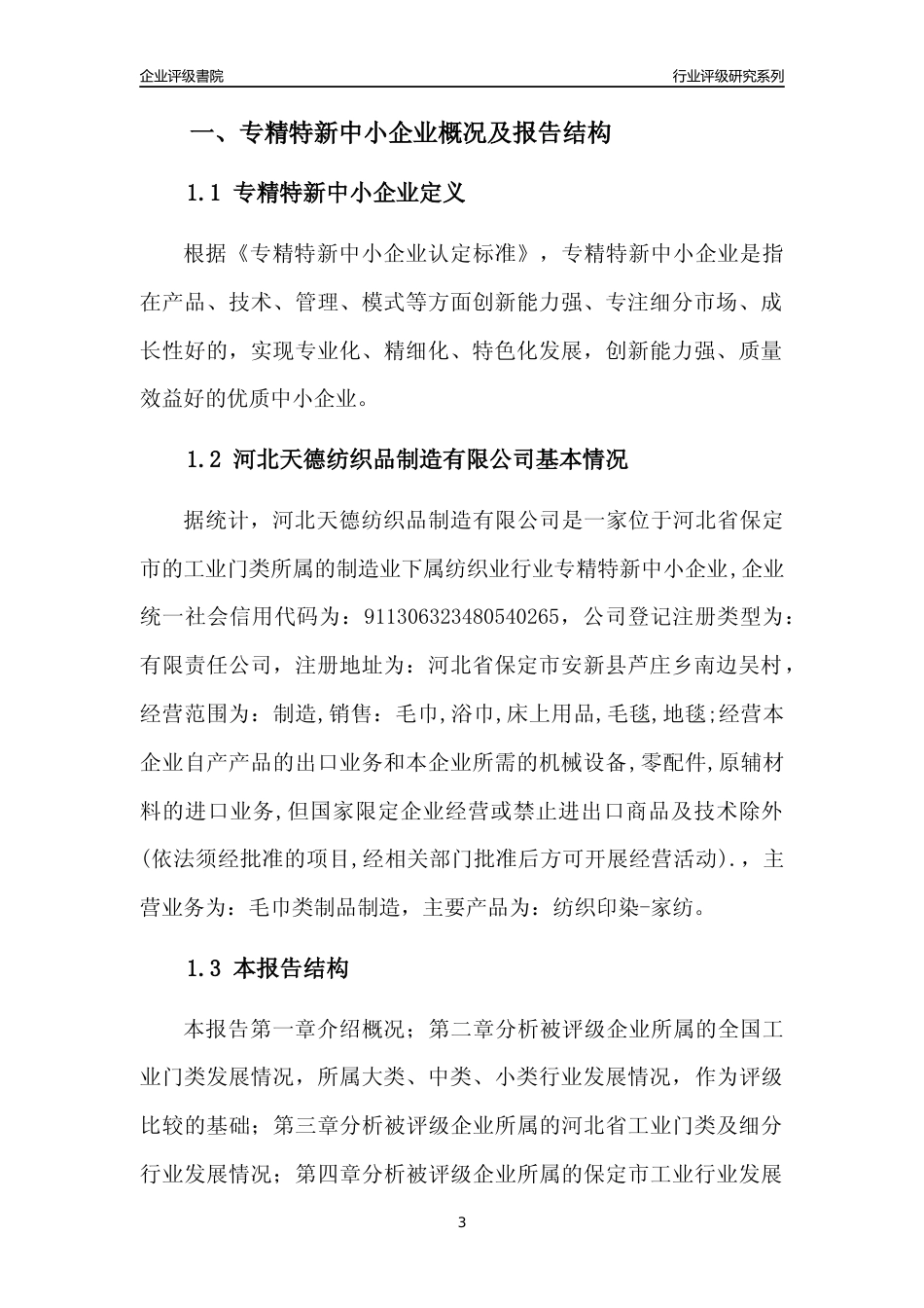 [专精特新]河北天德纺织品制造有限公司行业竞争力评级分析报告(2023版)_第3页