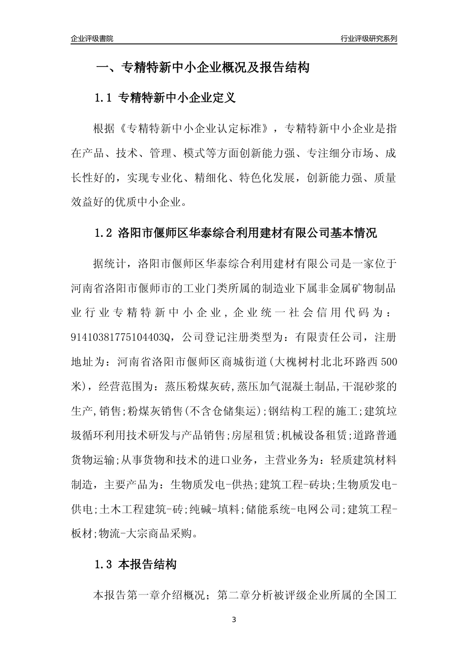 [专精特新]洛阳市偃师区华泰综合利用建材有限公司行业竞争力评级分析报告(2023版)_第3页