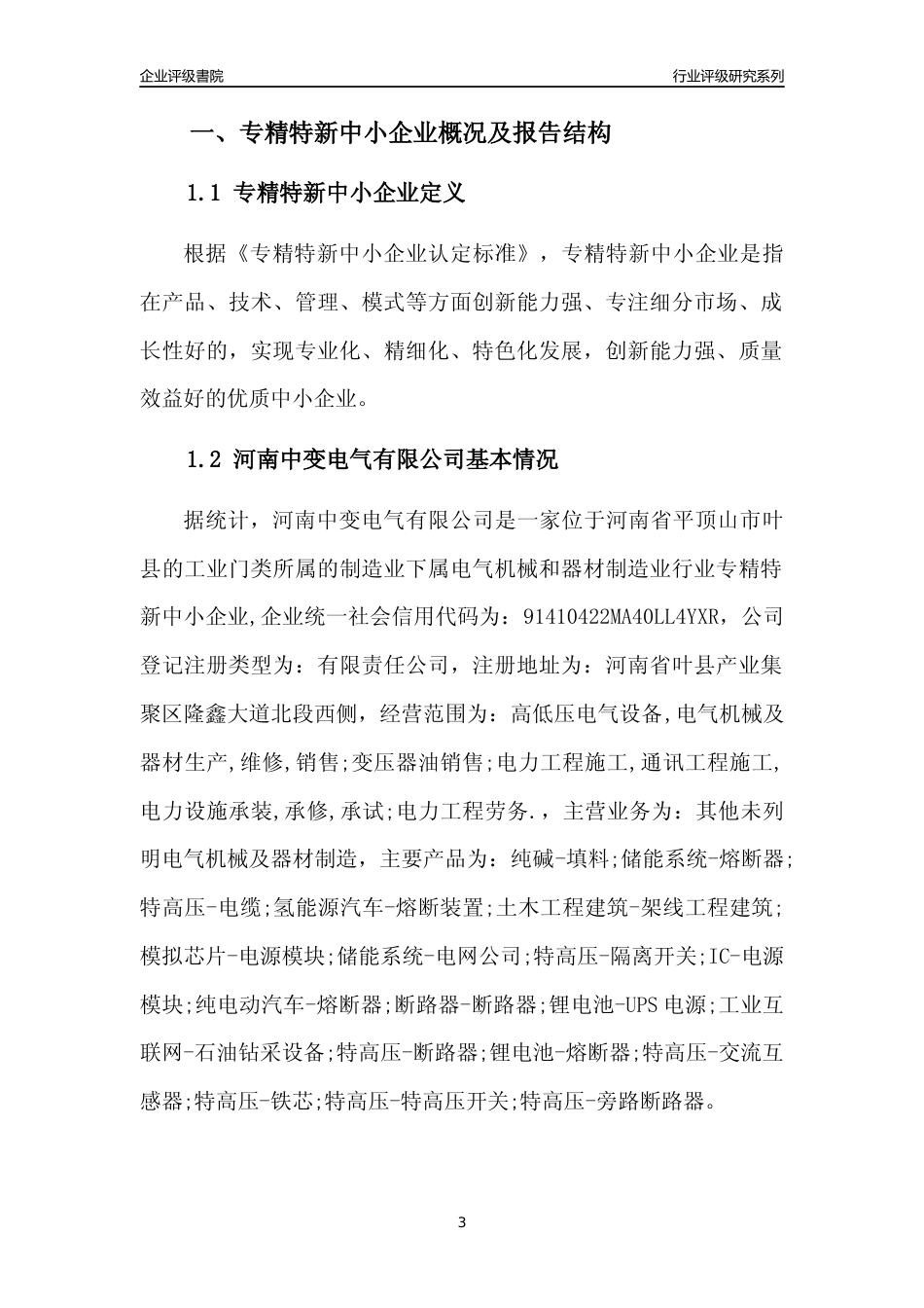 [专精特新]河南中变电气有限公司行业竞争力评级分析报告(2023版)_第3页