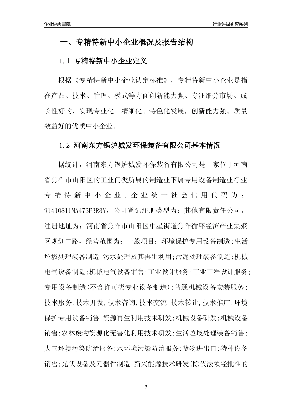 [专精特新]河南东方锅炉城发环保装备有限公司行业竞争力评级分析报告(2023版)_第3页