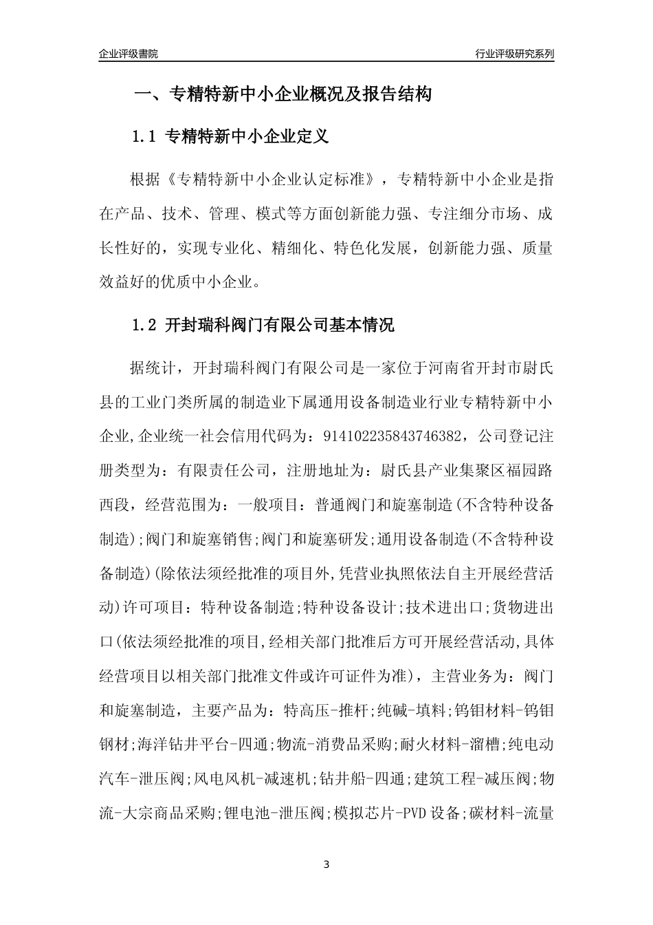 [专精特新]开封瑞科阀门有限公司行业竞争力评级分析报告(2023版)_第3页