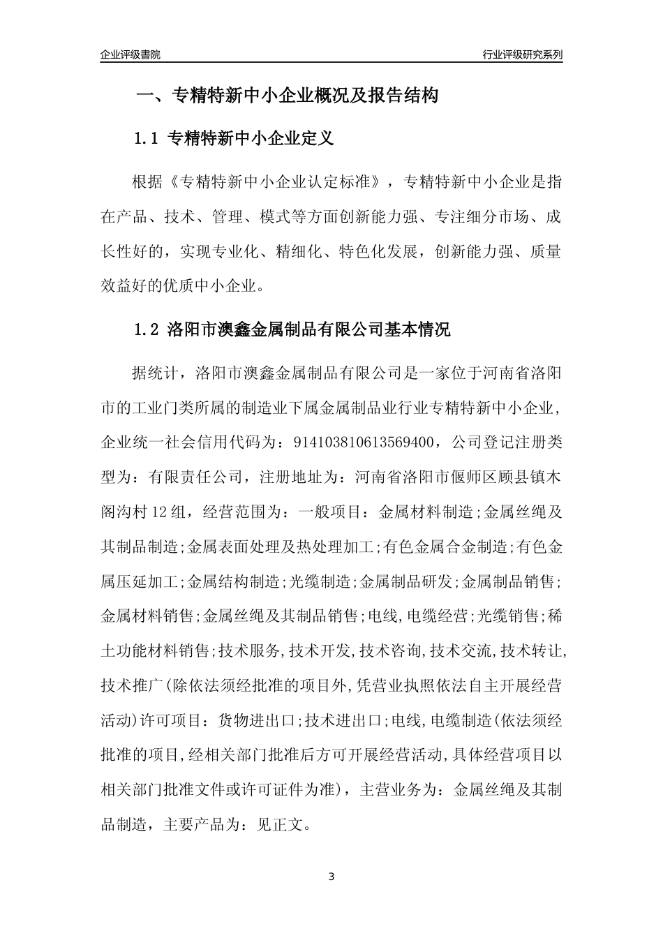 [专精特新]洛阳市澳鑫金属制品有限公司行业竞争力评级分析报告(2023版)_第3页