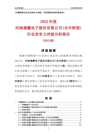 [专精特新]河南康耀电子股份有限公司(合并财报)行业竞争力评级分析报告(2023版)
