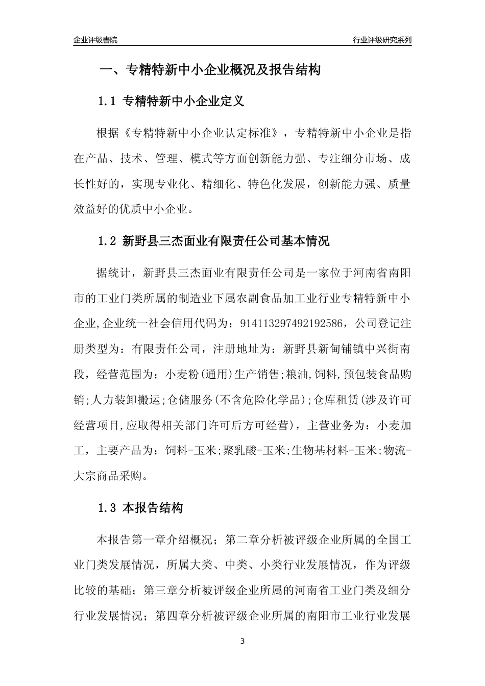 [专精特新]新野县三杰面业有限责任公司行业竞争力评级分析报告(2023版)_第3页