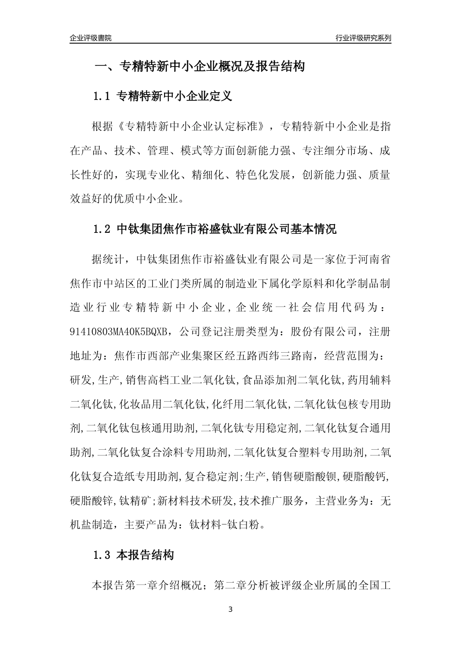 [专精特新]中钛集团焦作市裕盛钛业有限公司行业竞争力评级分析报告(2023版)_第3页