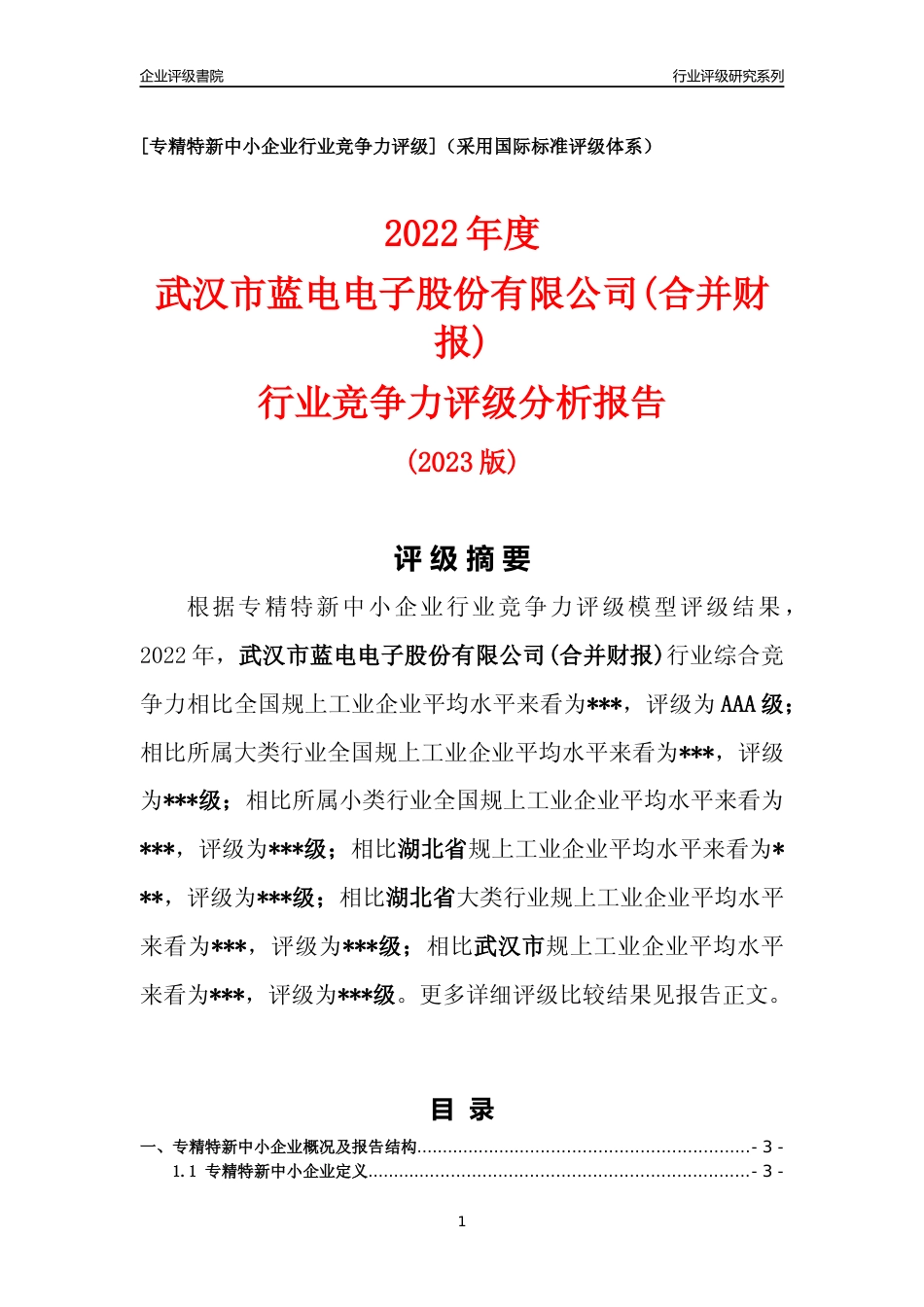 [专精特新]武汉市蓝电电子股份有限公司(合并财报)行业竞争力评级分析报告(2023版)_第1页