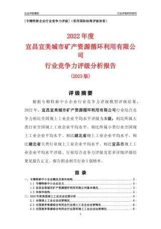[专精特新]宜昌宜美城市矿产资源循环利用有限公司行业竞争力评级分析报告(2023版)