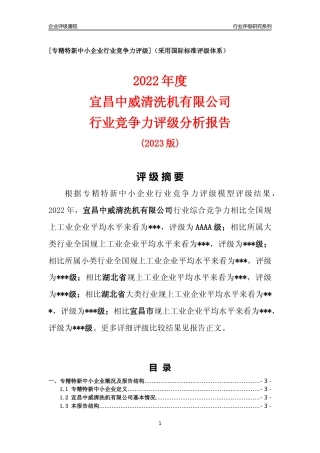 [专精特新]宜昌中威清洗机有限公司行业竞争力评级分析报告(2023版)
