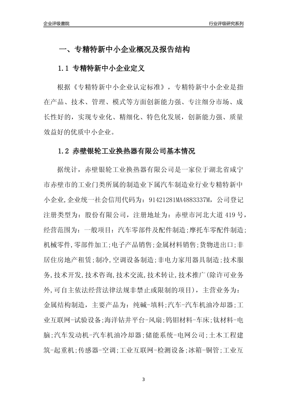 [专精特新]赤壁银轮工业换热器有限公司行业竞争力评级分析报告(2023版)_第3页