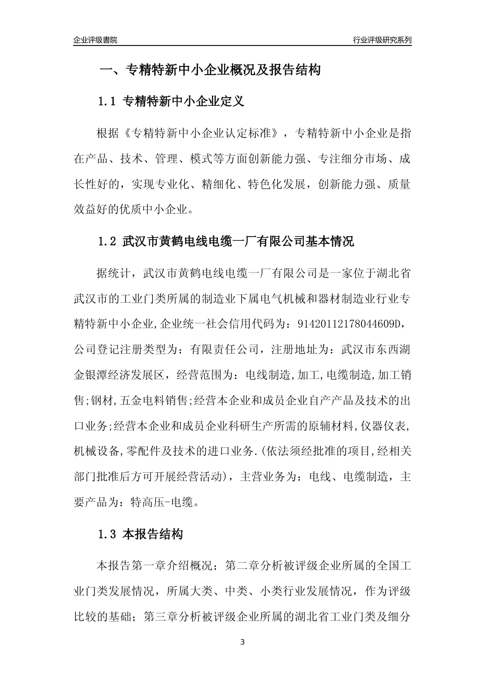 [专精特新]武汉市黄鹤电线电缆一厂有限公司行业竞争力评级分析报告(2023版)_第3页