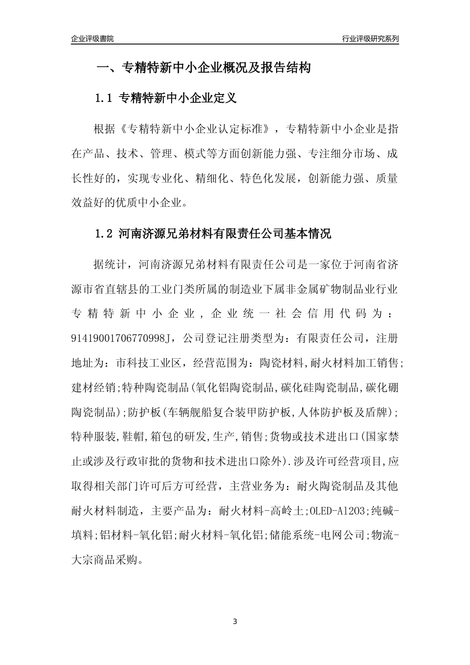 [专精特新]河南济源兄弟材料有限责任公司行业竞争力评级分析报告(2023版)_第3页