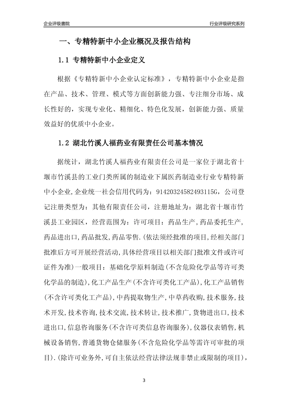 [专精特新]湖北竹溪人福药业有限责任公司行业竞争力评级分析报告(2023版)_第3页