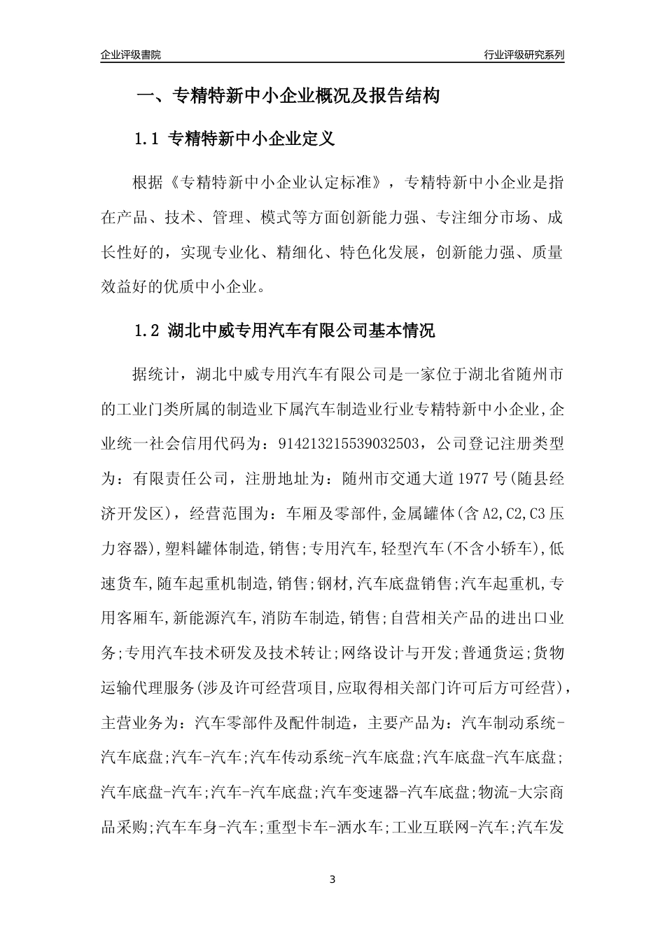 [专精特新]湖北中威专用汽车有限公司行业竞争力评级分析报告(2023版)_第3页