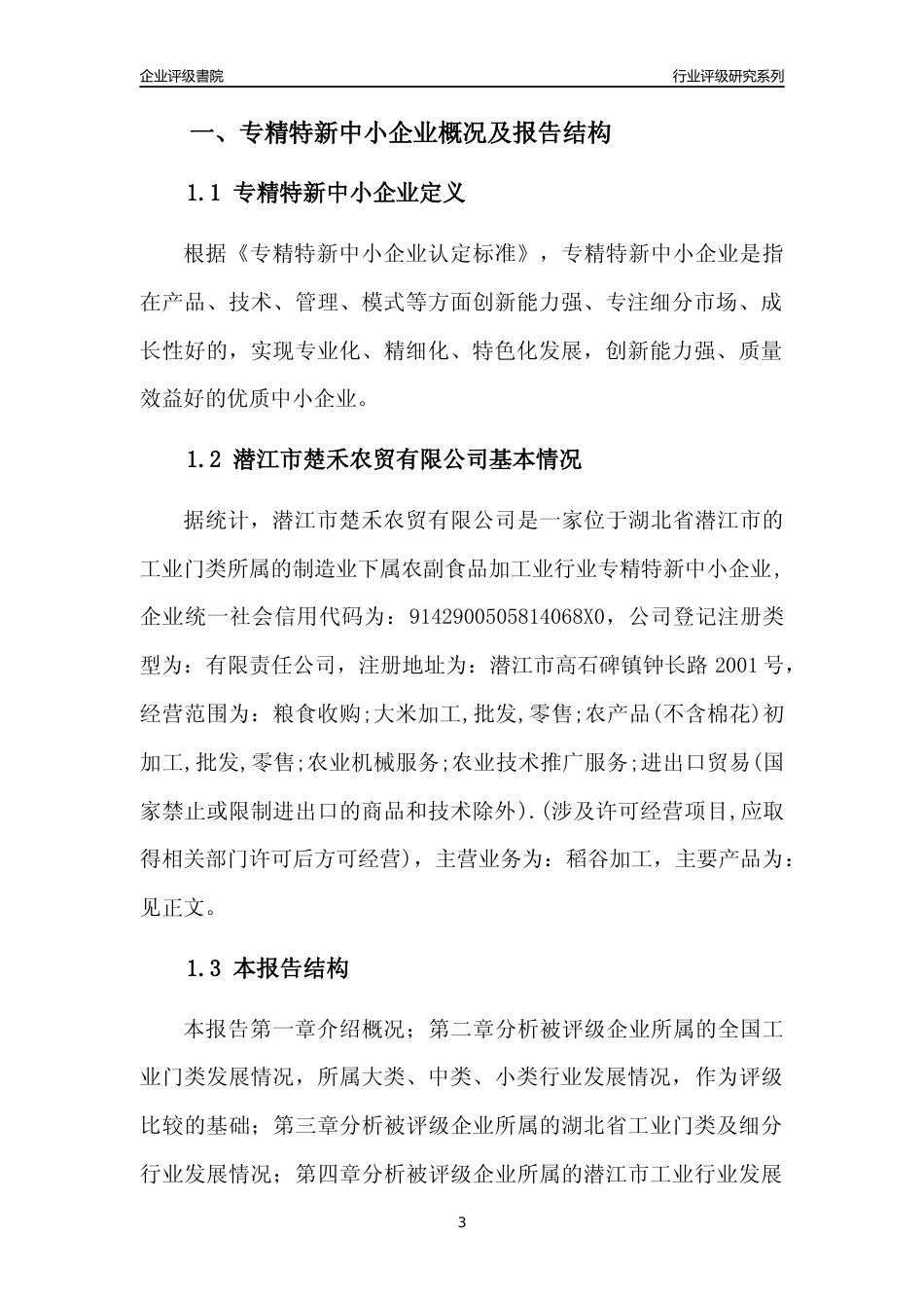 [专精特新]潜江市楚禾农贸有限公司行业竞争力评级分析报告(2023版)_第3页