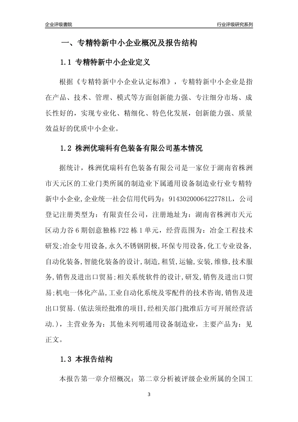 [专精特新]株洲优瑞科有色装备有限公司行业竞争力评级分析报告(2023版)_第3页