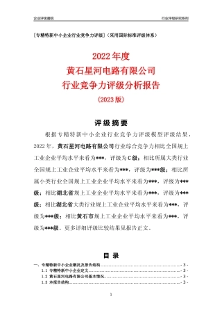 [专精特新]黄石星河电路有限公司行业竞争力评级分析报告(2023版)