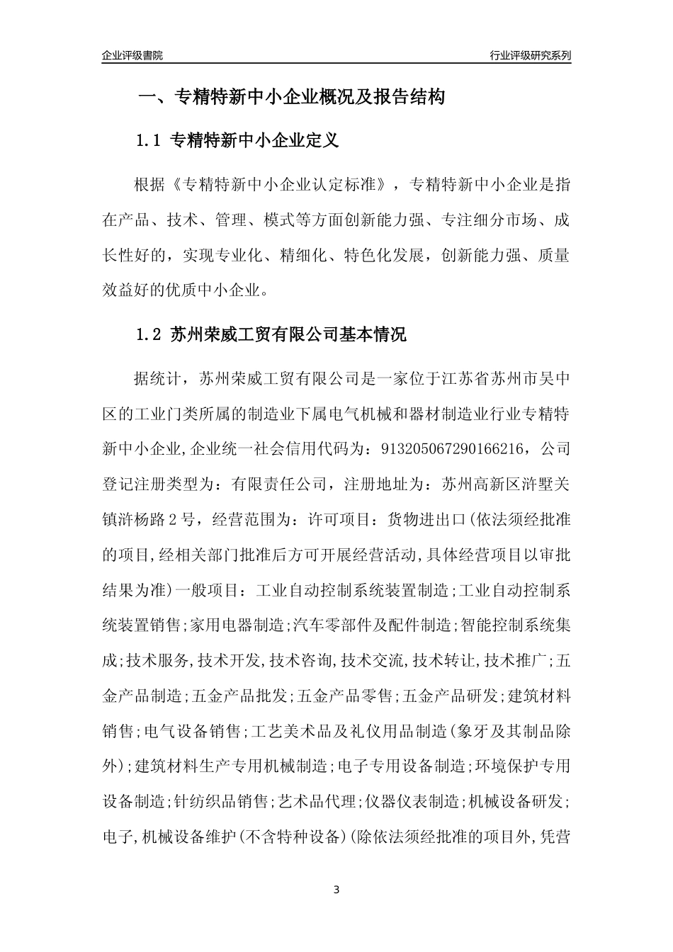 [专精特新]苏州荣威工贸有限公司行业竞争力评级分析报告(2023版)_第3页